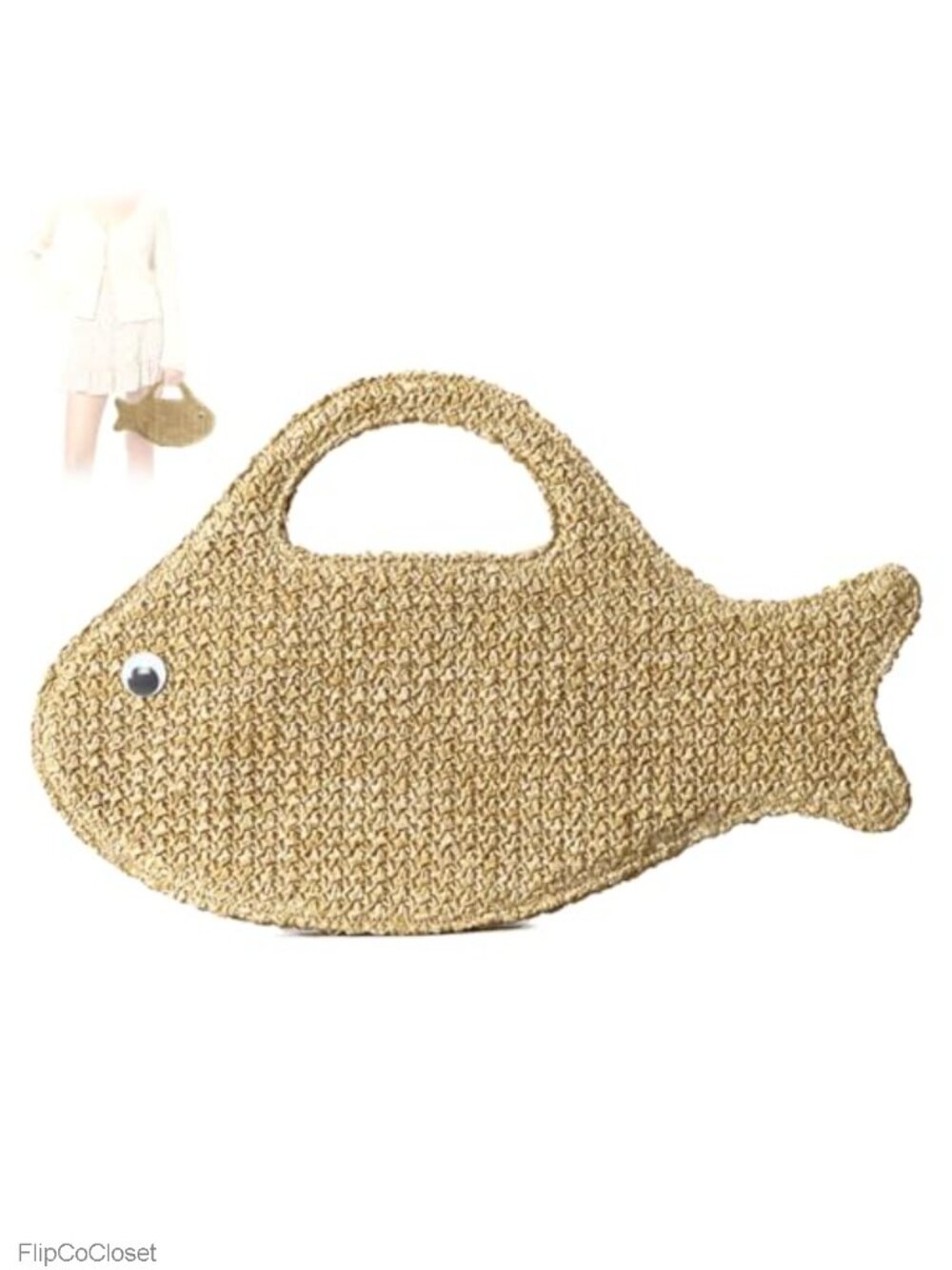 Handwoven Straw Fish-Shaped Clutch Purse Beach Summer Mini Bag